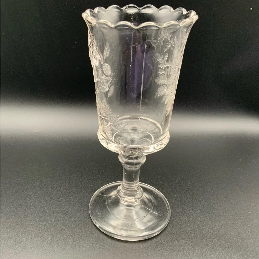 Vintage 1884 Dalzell Bros. & Gilmore Cornucopia #9 etched glass stemmed